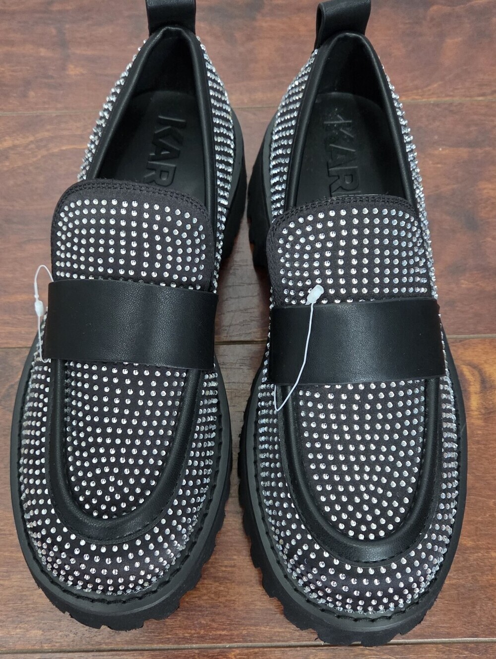 Karl Lagerfeld Paris Grady Black Crystal Chunky Lug Sole Loafer 6 1/2 M - Picture 5 of 7